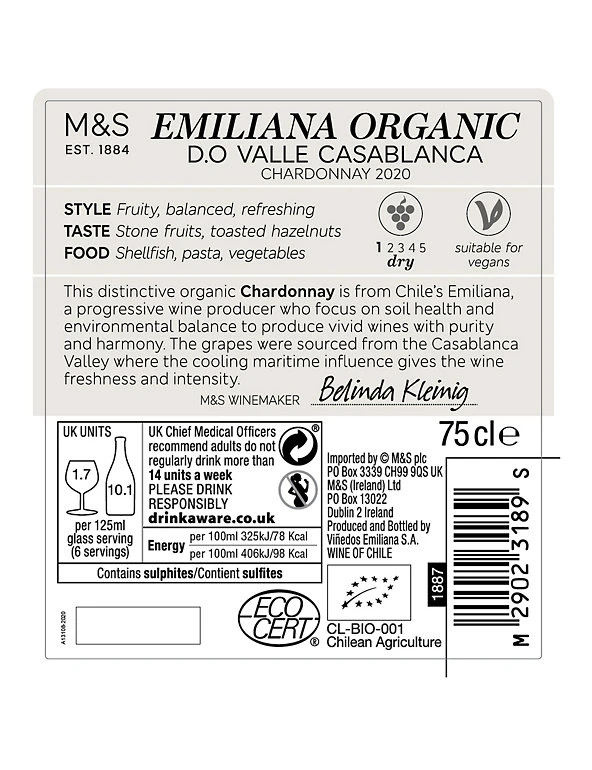 Outlet π White Wine Emiliana Organic Chardonnay - Case Of 6 π 5 Outlet π White Wine Emiliana Organic Chardonnay - Case Of 6 π - Image 3